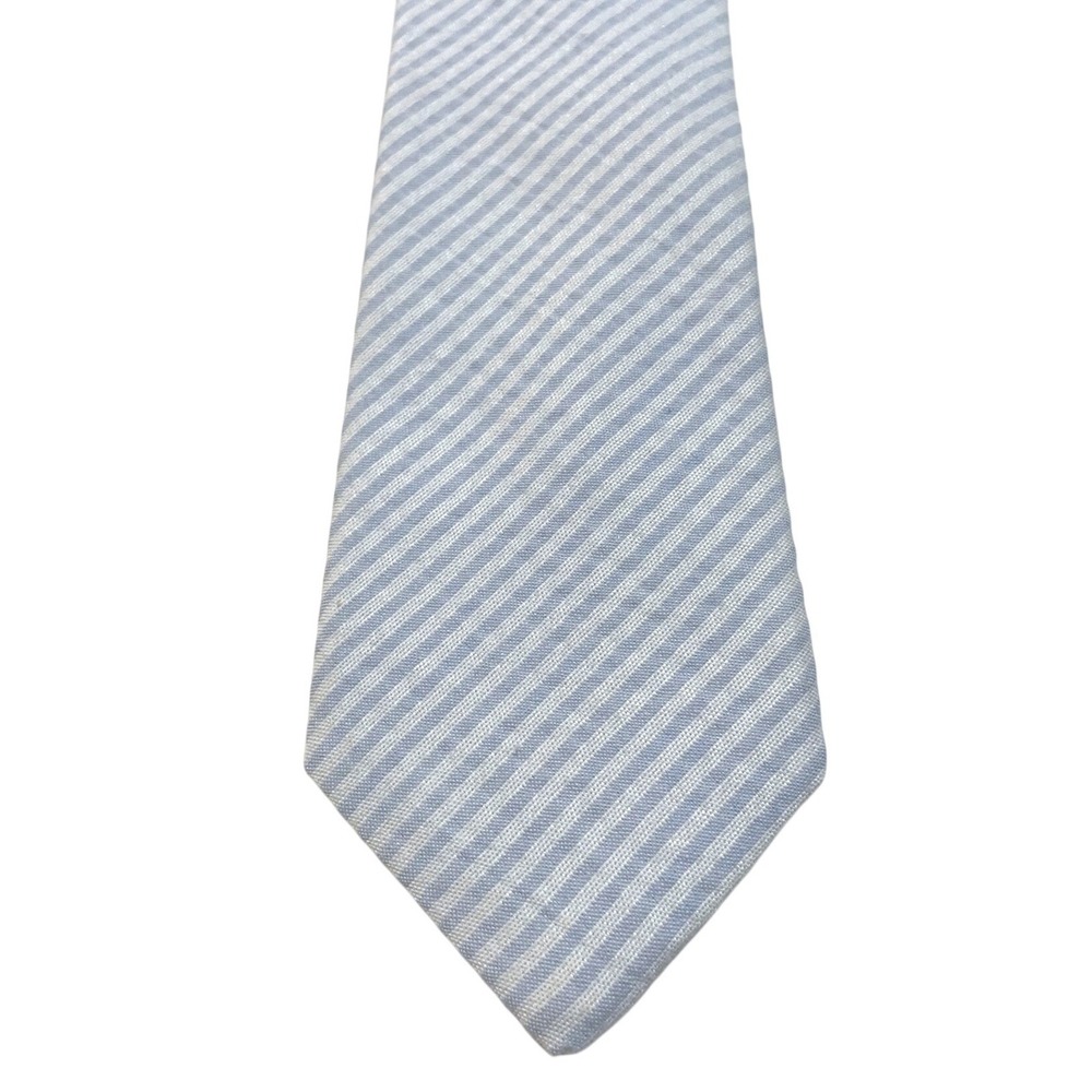 Original Penguin Necktie Blue White Striped Cotton Skinny Seersucker Tie